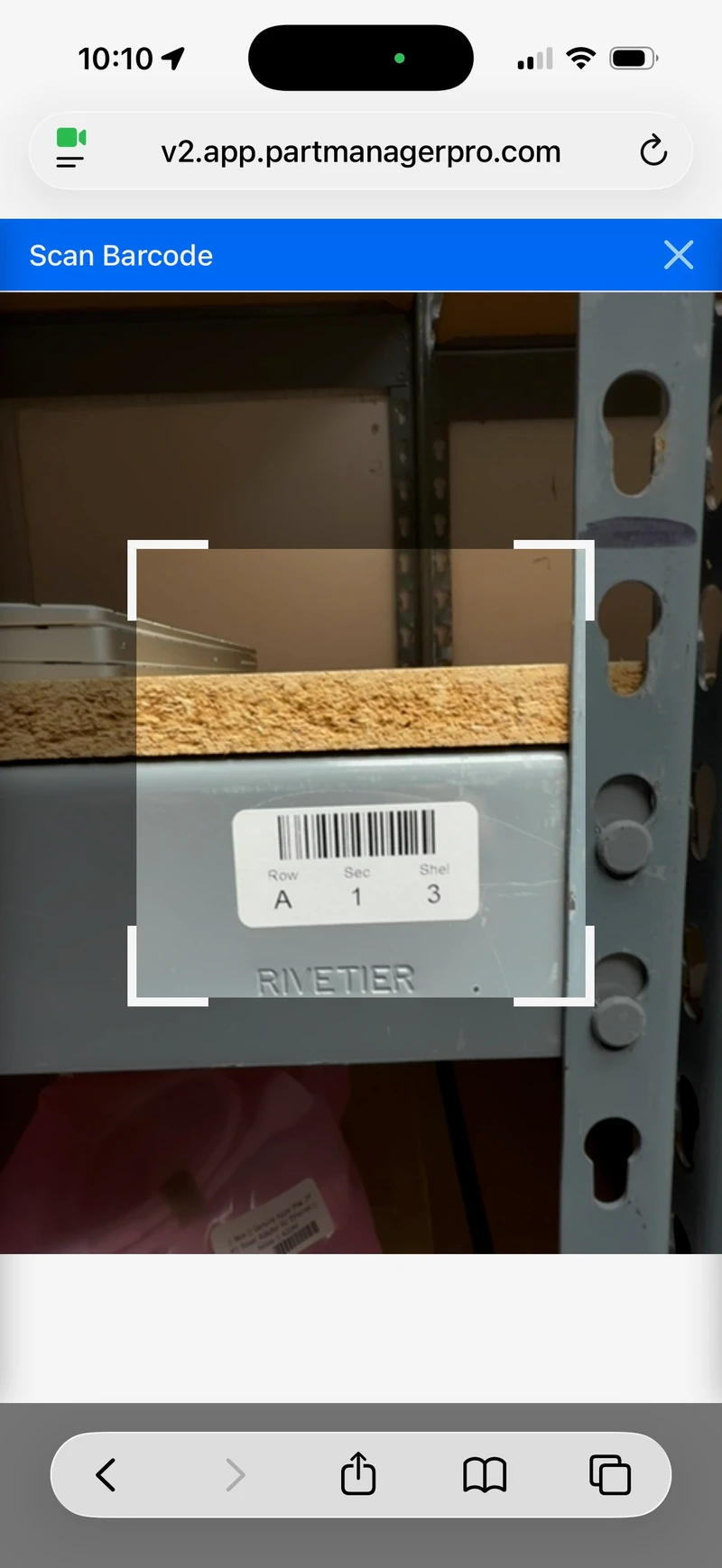 Scanning the warehouse location barcode