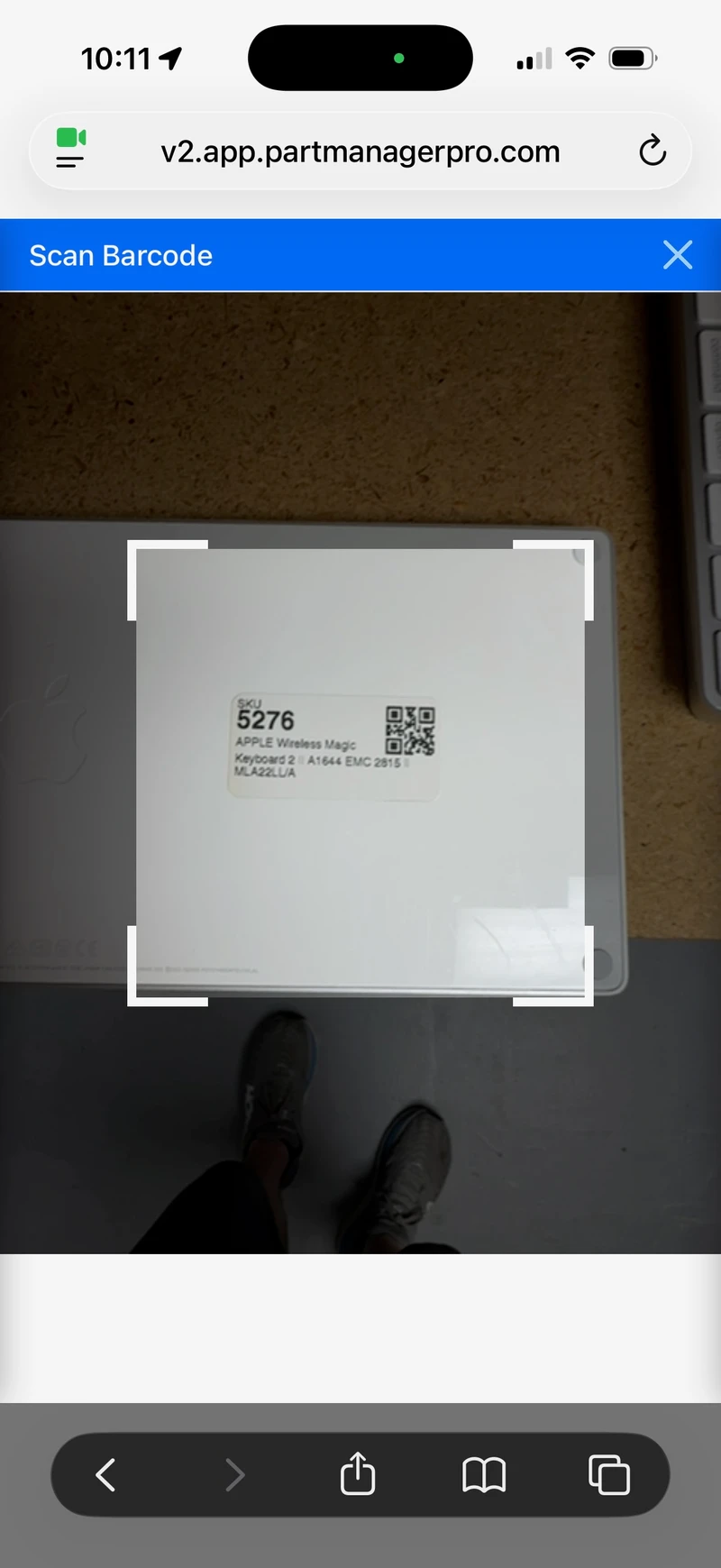 Scanning the part SKU barcode
