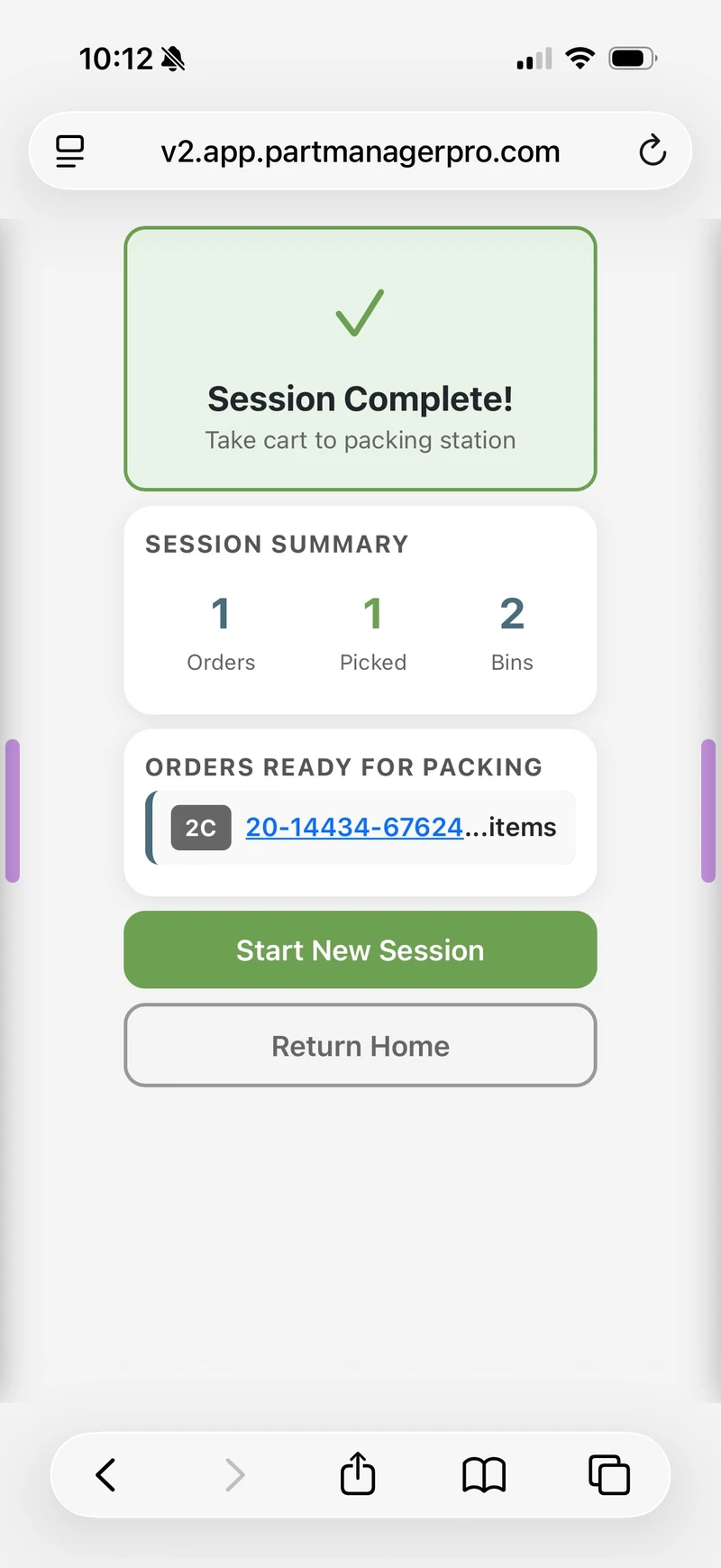 Session complete screen with summary of picks